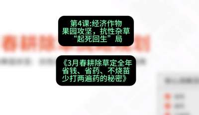 第4节：经济作物果园攻坚，抗性杂草&ldquo;起死回生&rdquo;局，课程：《3月春耕除草定全年：省钱、省药、不烧苗、少打两遍药的秘密》